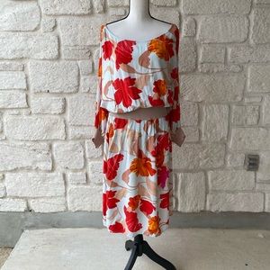 Maeve Blue & Red Floral Scoop neck Dress Size LRG